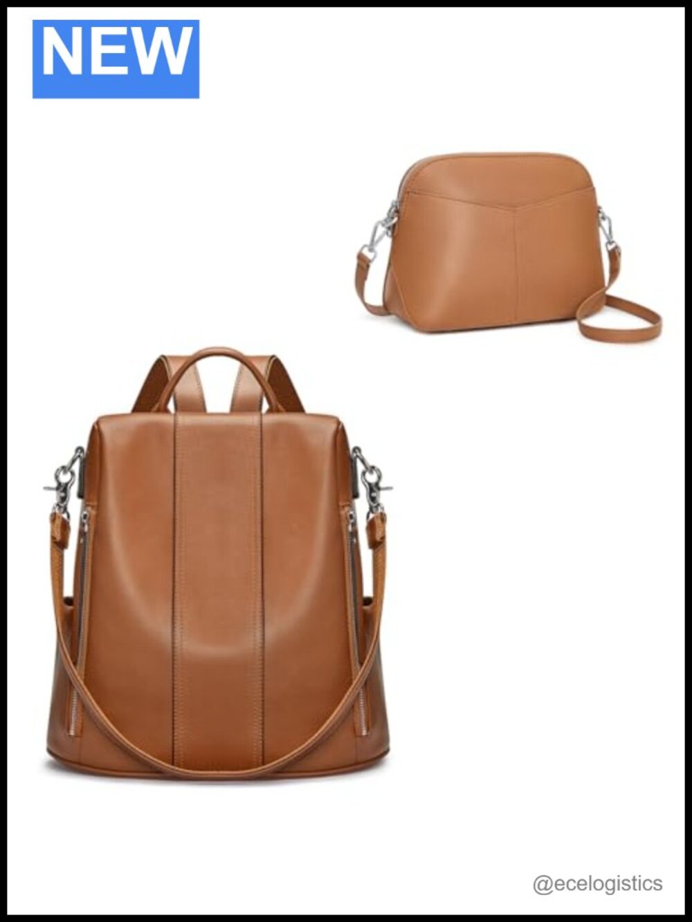 Genuine Leather Anti-Theft Backpack & Crossbody Bag Bundle, Women's Purse Set
